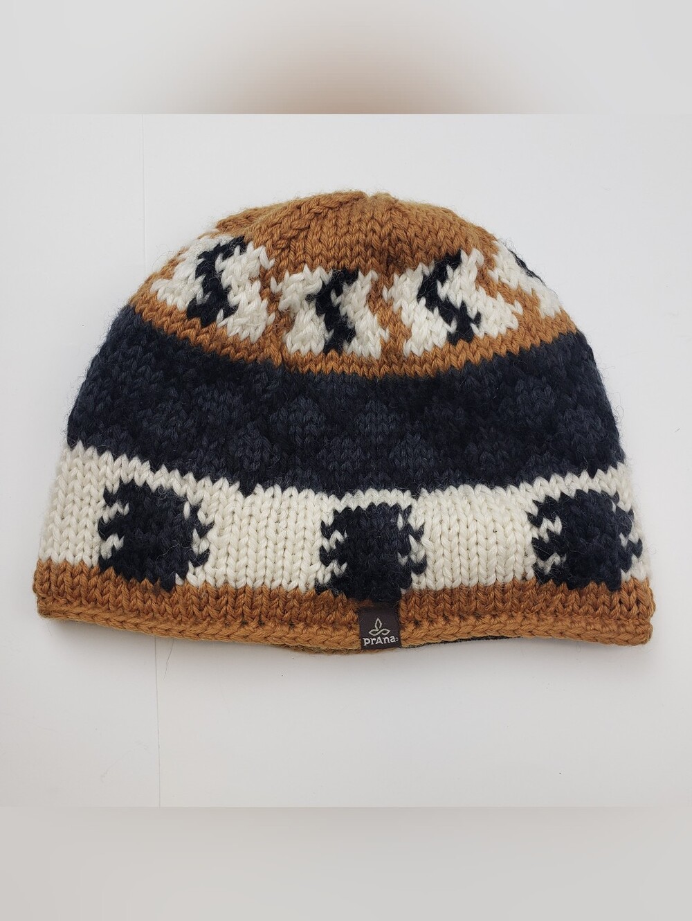 prAna Boho Wool Blend Fair Isle Beanie - Brown/Black/White